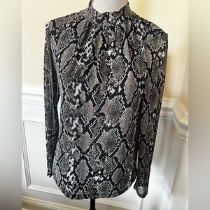 Gray/Black, Classic Python Snake Skin print, High neck Pullover Fitted blouse.